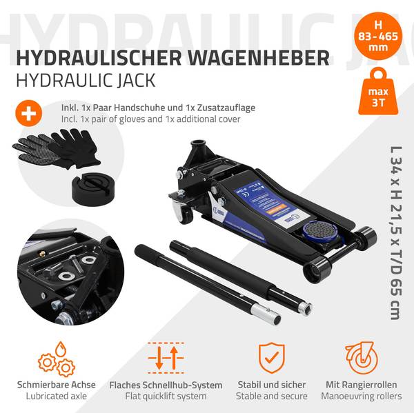 Hydraulischer Wagenheber Schwarz - Metall - 34 x 22 x 65 cm