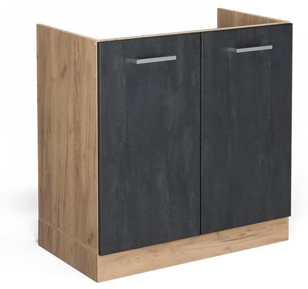Meuble bas sous-évier R-Line 47521 Imitation béton - Gris foncé - Imitation chêne