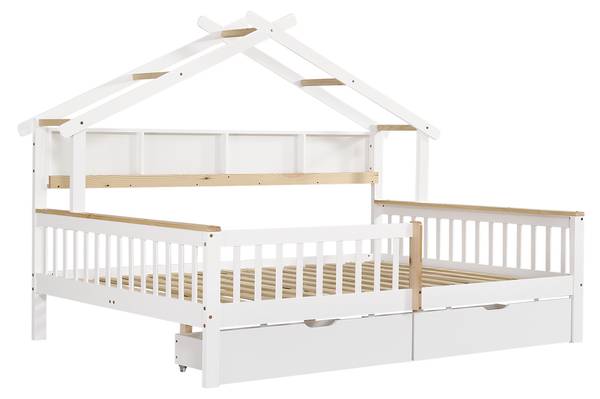 Kinderbett WoodyZoom Ⅰ Weiß - Holzwerkstoff - Massivholz - 147 x 152 x 219 cm
