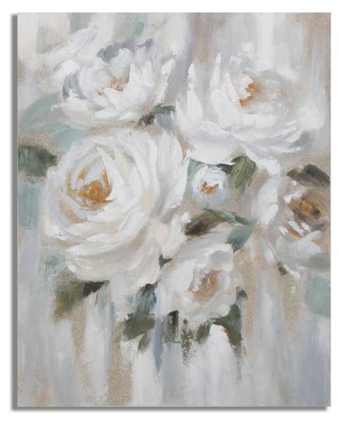 Tableau sur toile Fleur Crème Bois massif - 4 x 100 x 80 cm