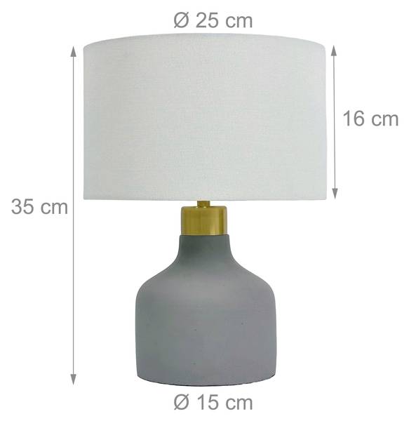 Lampe de table tissu & pied béton Doré - Gris - Blanc - Lin - Fer - Béton - 25 x 35 x 25 cm