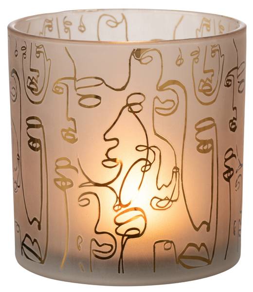 Windlicht Happy Faces Braun - Glas - 15 x 15 x 15 cm