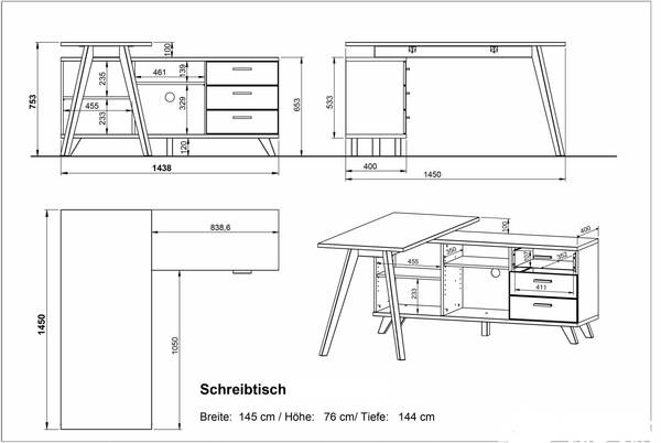 Eckschreibtisch Neston Eiche teilmassiv - Matt Weiß / Eiche Sanremo Dekor