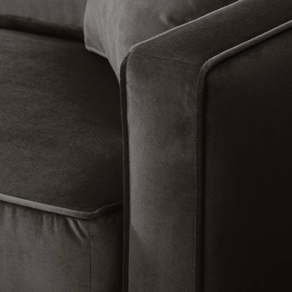 Divano angolare in velluto Edina Marrone bisonte - Longchair preimpostata a destra - Senza Sgabello