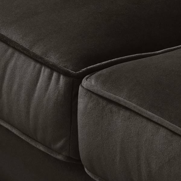 Divano angolare in velluto Edina Marrone bisonte - Longchair preimpostata a destra - Senza Sgabello