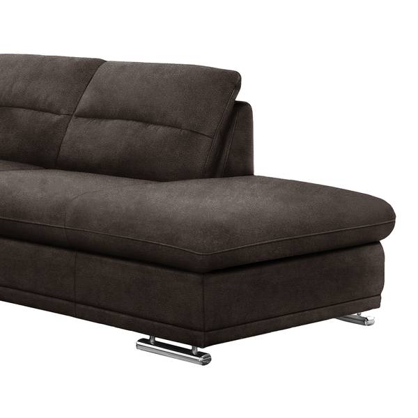 Ecksofa Rollin Microfaser - Kokosnuss Braun - Ottomane davorstehend rechts - Keine Funktion