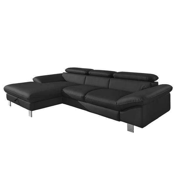 Ecksofa Waiho mit Longchair Kunstleder Piera: Schwarz - Longchair davorstehend links - Ohne Schlaffunktion