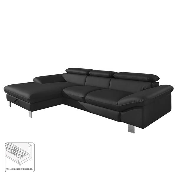 Ecksofa Waiho mit Longchair Kunstleder Piera: Schwarz - Longchair davorstehend links - Ohne Schlaffunktion