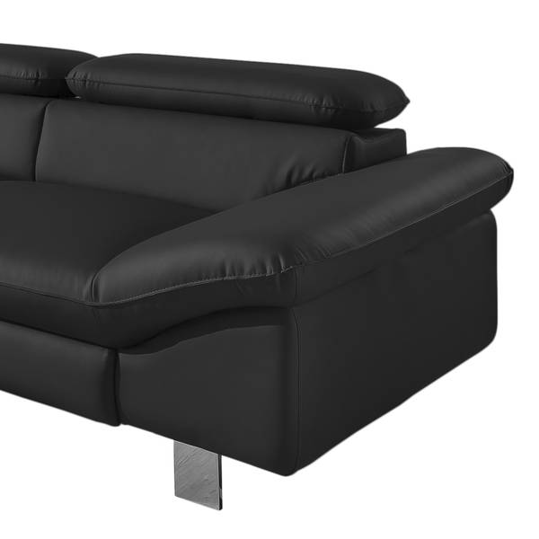 Ecksofa Waiho mit Longchair Kunstleder Piera: Schwarz - Longchair davorstehend links - Ohne Schlaffunktion