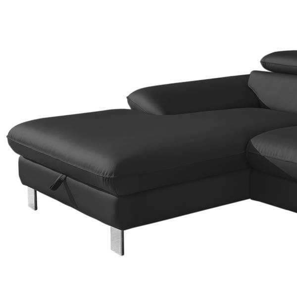 Ecksofa Waiho mit Longchair Kunstleder Piera: Schwarz - Longchair davorstehend links - Ohne Schlaffunktion