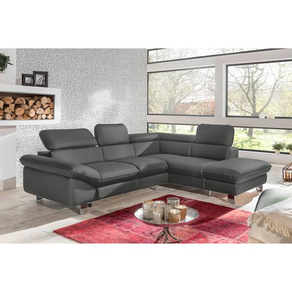 Canapé d'angle Waiho Imitation cuir - Gris foncé - Méridienne longue à droite (vue de face) - Fonction relaxation