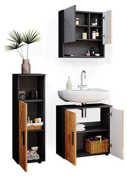 Badmöbel-Set Irma 36811 3er Set Anthrazit - Eiche Dekor