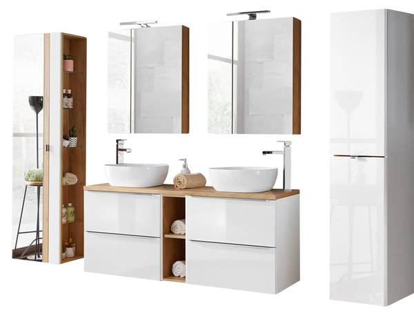 Badmöbel-Set TOSKANA-56-530 5er-Set Weiß - Holzwerkstoff - 260 x 190 x 46 cm