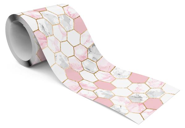 Tapetenbordüre HEXAGON Abstrakt Mosaik Grau - Pink - Weiß - Fleece - 10 x 300 x 300 cm