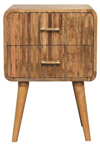 Table de nuit Striée Beige - Manguier - Laiton - 45 x 65 x 35 cm