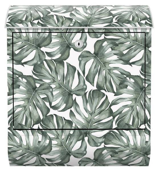 Briefkasten Aquarell Monstera Blätter II Grün - Stahl - 39 x 46 x 13 cm
