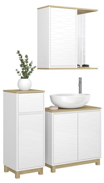 Meubles bain Livia 51806, lot de 3 Imitation chêne dakota - Blanc