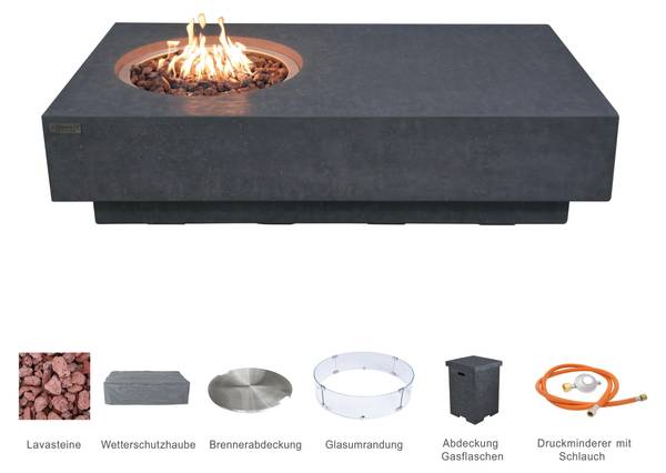 Metropolis Gasfeuertisch aus Beton Grau - Naturfaser - 81 x 35 x 142 cm