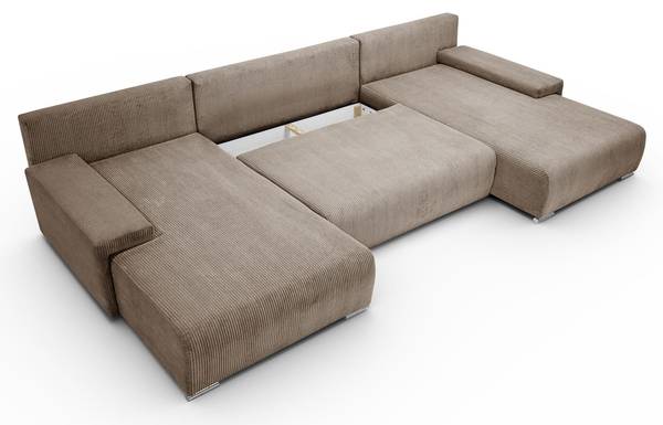 Ecksofa LAVIO U mit Schlaffunktion Braun - Polyester - 348 x 93 x 188 cm