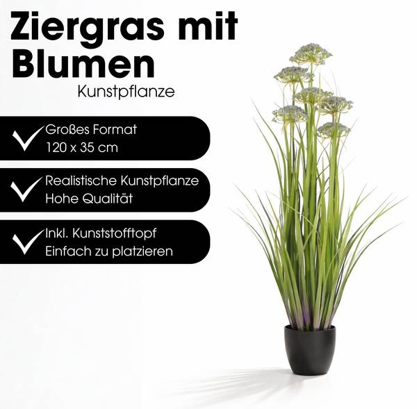 Kunstpflanze Siergras Violett - 35 x 120 x 35 cm