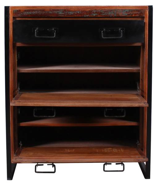 BALI Schuhschrank Schwarz - Massivholz - 80 x 96 x 40 cm