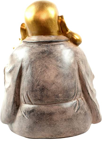 XXL Lachender Buddha Gold - Grau - Kunststoff - 25 x 33 x 23 cm