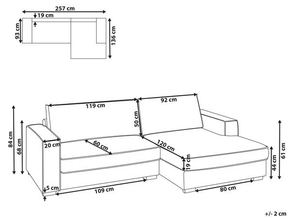 Ecksofa RENDERS Schwarz - Cremeweiß - Weiß