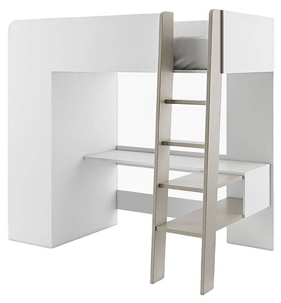Hochbett TOM Grau - Weiß - Holzwerkstoff - 204 x 182 x 95 cm