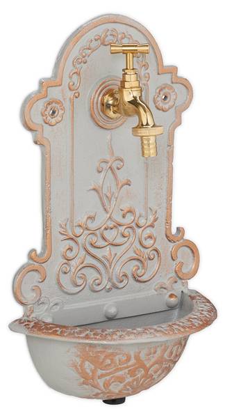 Verzierter Wandbrunnen in Gold & Grau Gold - Grau - Messing - Gusseisen - 22 x 36 x 11 cm