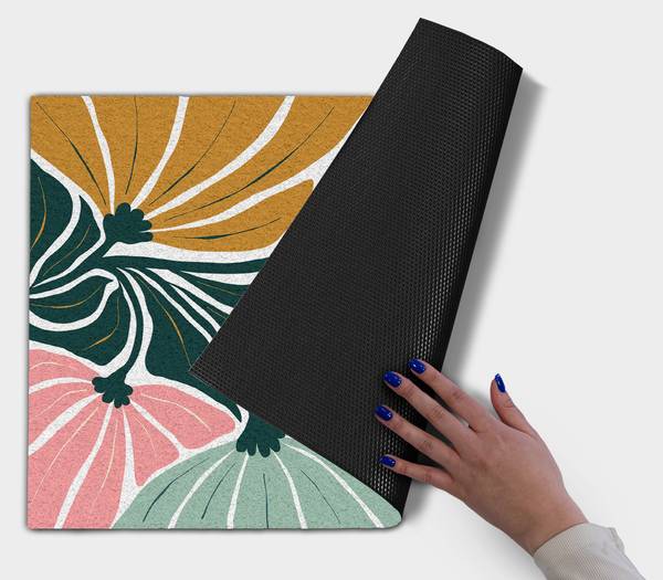 Fußmatte Geometrische Blumen Grün - Polyamid - 90 x 60 x 4 cm