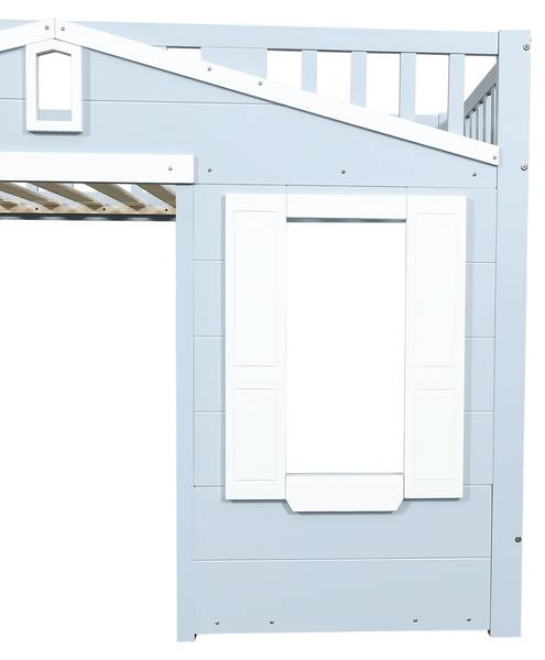 Hochbett OzeanAttic Ⅰ Blau - Holzwerkstoff - Massivholz - 95 x 135 x 210 cm
