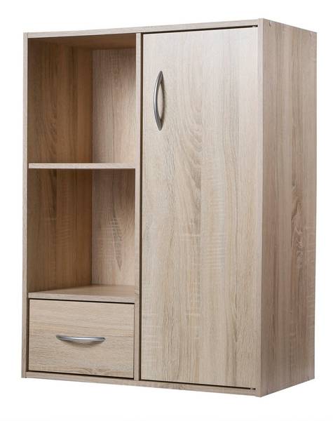 Schrank mit 2 Fächern 1 Schublade Eiche Hell Dekor