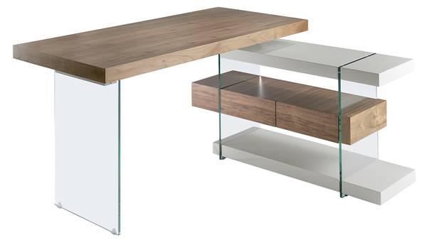 Bureau 3003 Marron - Gris - Noyer - Cristal - Verre de sécurité - 140 x 75 x 127 cm