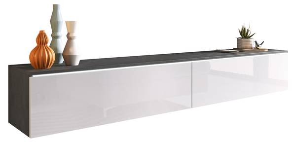 TV-Lowboard D180LED Anthrazit - Glas Weiß