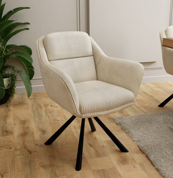 Fauteuil rembourré Carl Beige - Velours côtelé - Bouleau - Hêtre - 65 x 84 x 65 cm