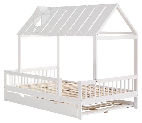 Lit gigogne LucyWoody Ⅰ Blanc - Bois manufacturé - Bois massif - 125 x 169 x 205 cm