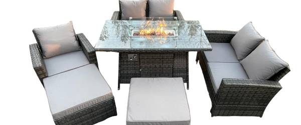 Gartenlounge Set Esstisch I(6er-Set) Grau - Webstoff - 80 x 70 x 140 cm