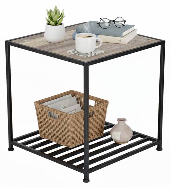 Beistelltisch Industrial mit Ablage Schwarz - Grau