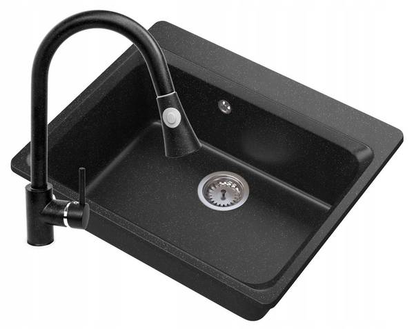 Granitspüle Zante mit Siphon Batterie Schwarz - Keramik - 62 x 52 x 20 cm