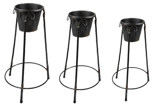 Blumentopf Laylasi 3er Set Schwarz - Metall - 38 x 79 x 38 cm