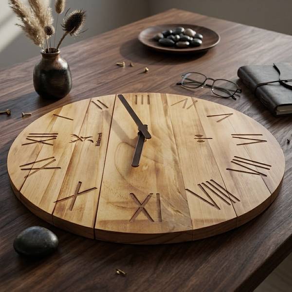 Funk-Wanduhr NEUBURG Beige - Massivholz - 35 x 35 x 3 cm