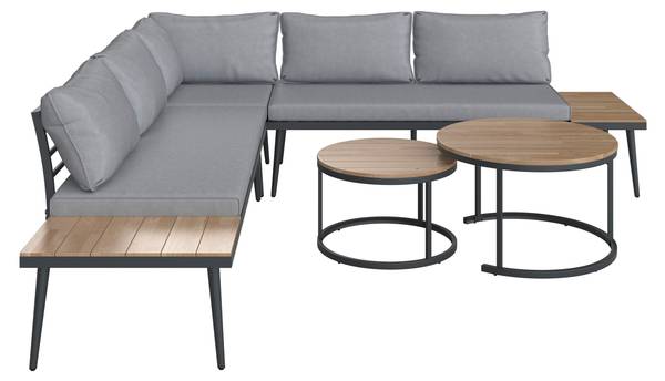 Loungegarnitur-Set LORENA Schwarz - Grau - Metall - Massivholz - Textil