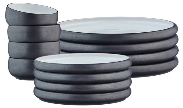 Service GOURMET - 12 pièces - Onyx Noir - Céramique - 10 x 1 x 28 cm