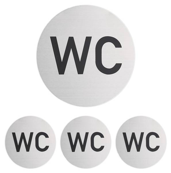 Lot de 4 pancartes pour les WC Noir - Argenté - Aluminium - 10 x 10 x 1 cm