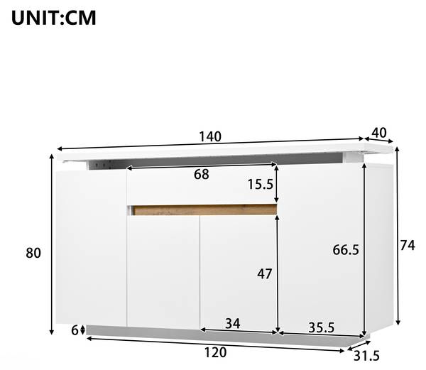 Sideboard GLOWLucy Ⅲ Weiß - Holzwerkstoff - 40 x 80 x 140 cm