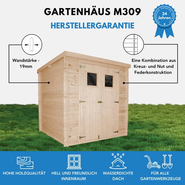 Gartenhaus mit Boden M309+M309G Beige - Fichte - 200 x 206 x 200 cm