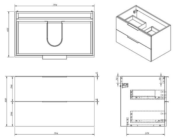 Waschbeckenunterschrank NISAYA Tiefe: 80 cm