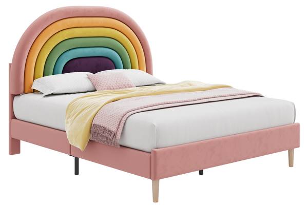 Polsterbett Samt Rosa-O1106 Pink - Massivholz - 140 x 113 x 206 cm