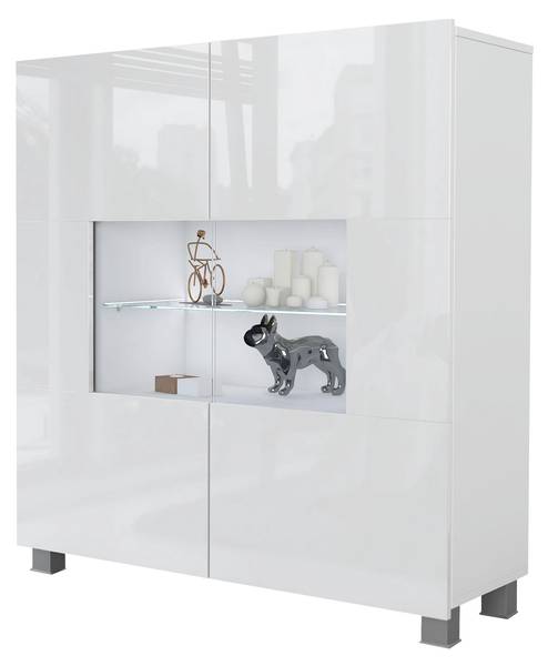 Kommode Calabrini mit LED Hochglanz Cremeweiß - Weiß