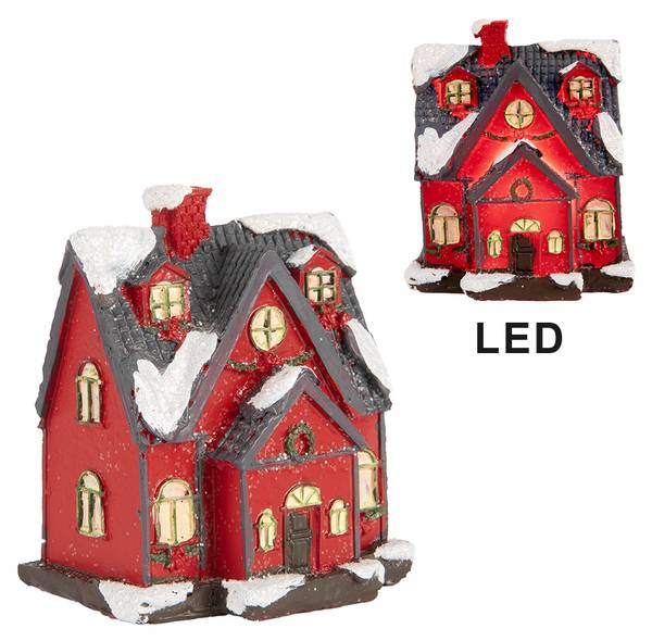 Haus mit LED Rostock Rot - Kunststoff - 5 x 7 x 6 cm